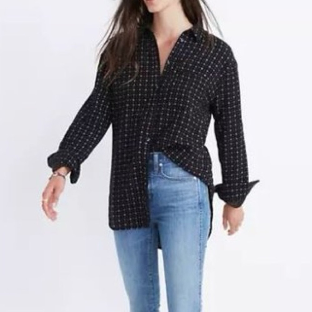 Madewell Black Mayfair Foulard Oversized Ex-Boyfriend Shirt Size S